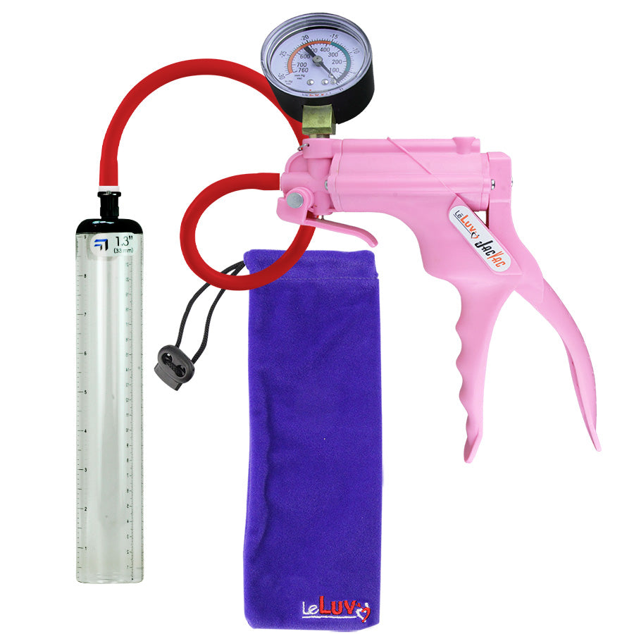 JacVac Penis Pump - Pink Swivel Handle + Gauge, Silicone Hose - 9" x 1.3" Thick-Walled Penis Cylinder