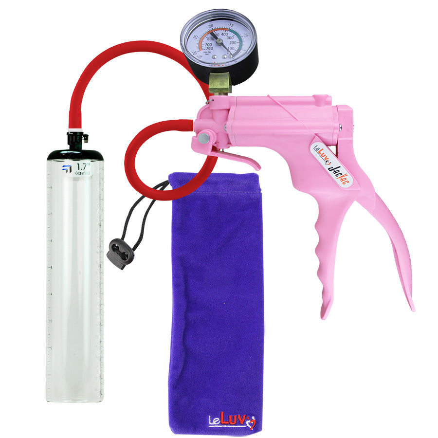 JacVac Penis Pump - Pink Swivel Handle + Gauge, Silicone Hose - 9" x 1.7" Thick-Walled Penis Cylinder