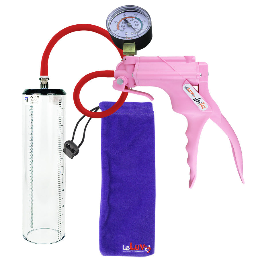 JacVac Penis Pump - Pink Swivel Handle + Gauge, Silicone Hose - 9" x 2.3" Thick-Walled Penis Cylinder