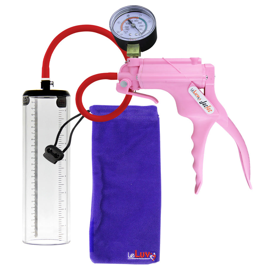 JacVac Penis Pump - Pink Swivel Handle + Gauge, Silicone Hose - 9" x 2.5" Thick-Walled Penis Cylinder