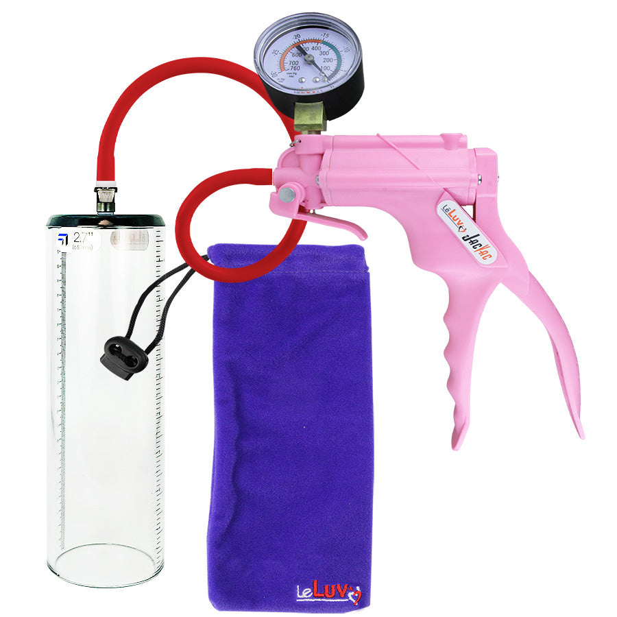 JacVac Penis Pump - Pink Swivel Handle + Gauge, Silicone Hose - 9" x 2.7" Thick-Walled Penis Cylinder