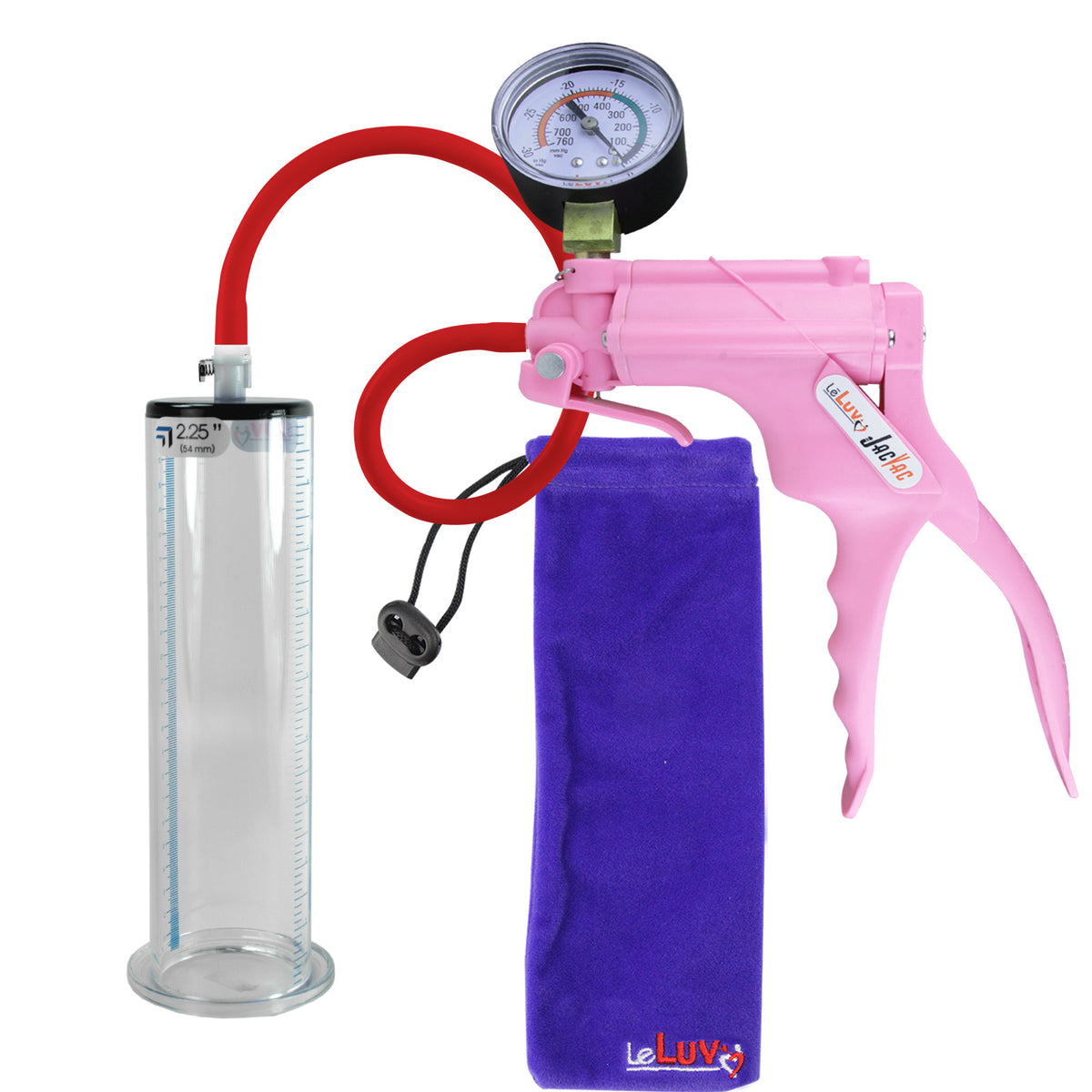 JacVac Penis Pump - Pink Swivel Handle + Gauge, Silicone Hose - 9" x 2.25" Wide Flange Cylinder