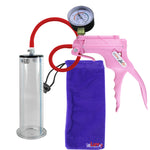 JacVac Penis Pump - Pink Swivel Handle + Gauge, Silicone Hose - 9" x 2.50" Wide Flange Cylinder