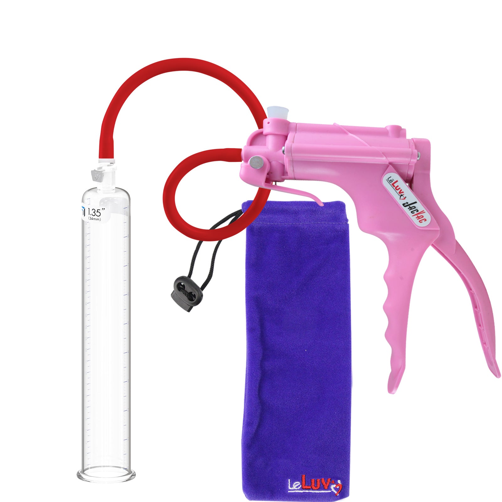 JacVac Penis Pump - Pink Swivel Handle, Silicone Hose - 9" x 1.35" Round Flange Cylinder 