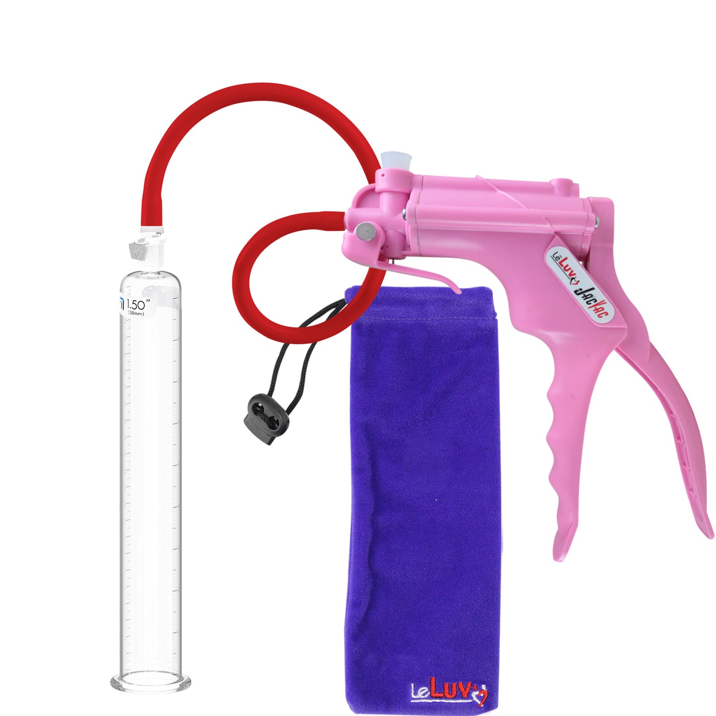 JacVac Penis Pump - Pink Swivel Handle, Silicone Hose - 9" x 1.50" Round Flange Cylinder 
