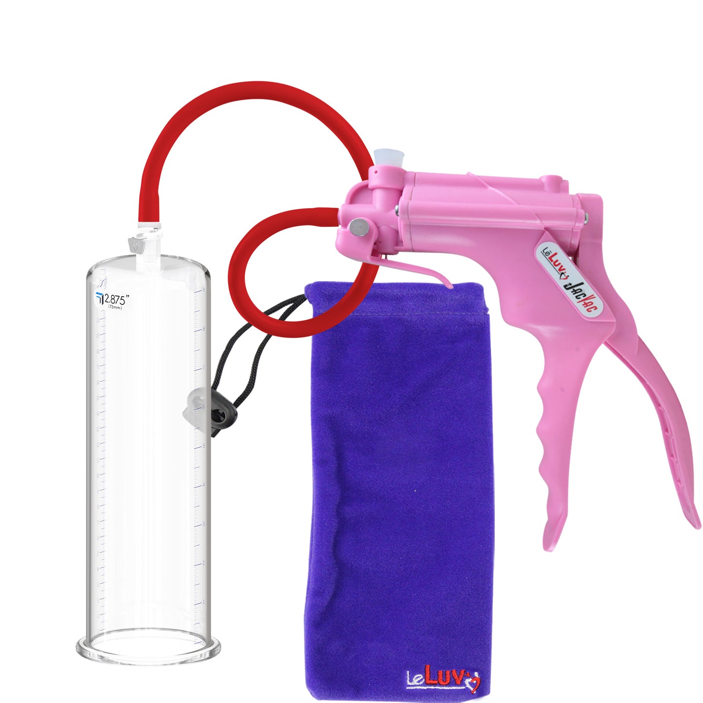 JacVac Penis Pump - Pink Swivel Handle, Silicone Hose - 9" x 2.875" Round Flange Cylinder 