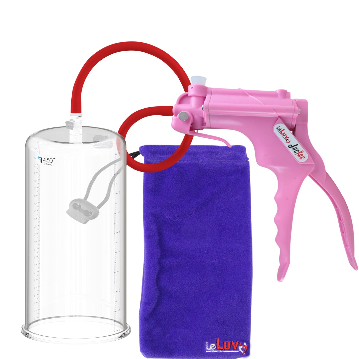 JacVac Penis Pump - Pink Swivel Handle, Silicone Hose - 9" x 4.50" Round Flange Cylinder 