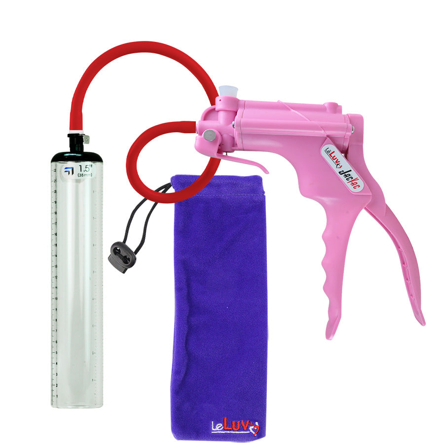 JacVac Penis Pump - Pink Swivel Handle, Silicone Hose - 9" x 1.5" Thick-Walled Penis Cylinder