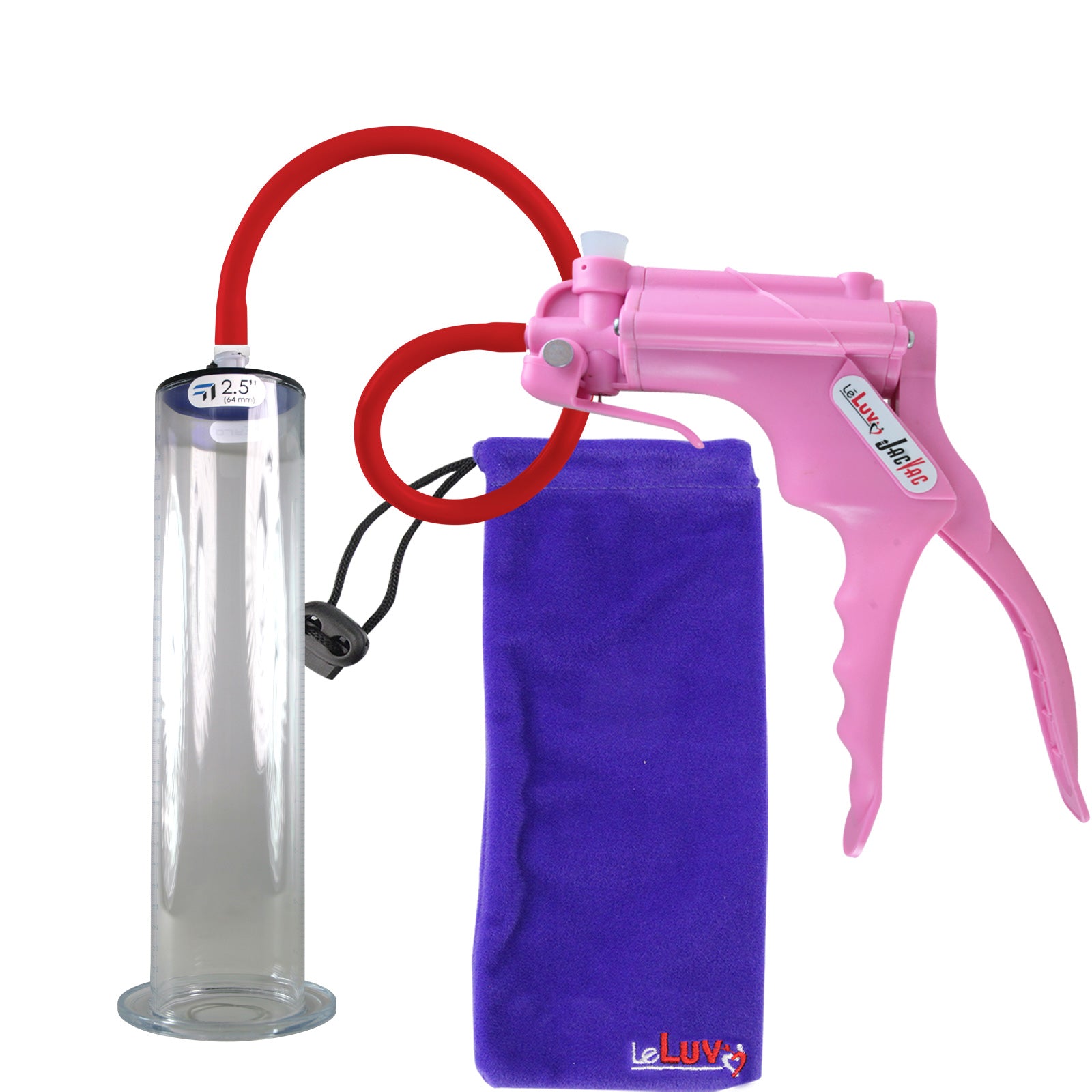 JacVac Penis Pump - Pink Swivel Handle, Silicone Hose - 12" x 2.50" Wide Flange Cylinder
