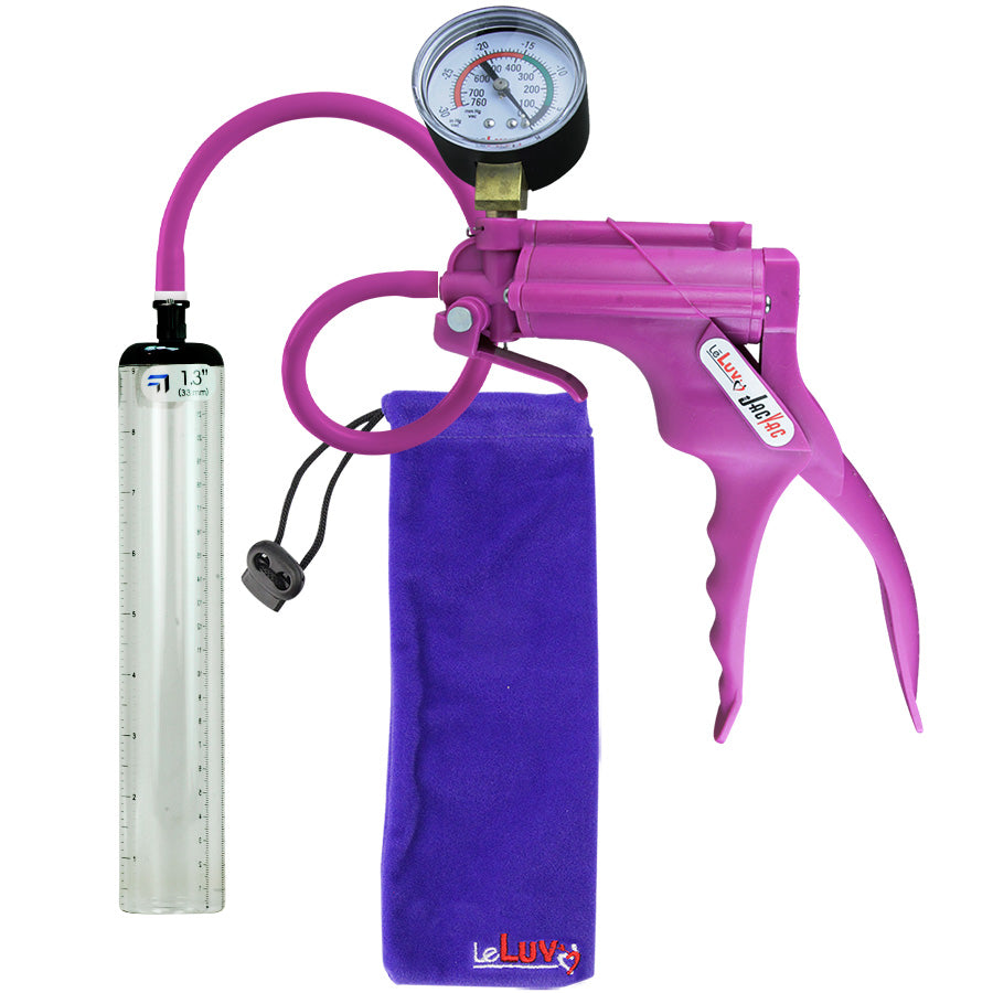 JacVac Penis Pump - Purple Swivel Handle + Gauge, Silicone Hose - 9" x 1.3" Thick-Walled Penis Cylinder