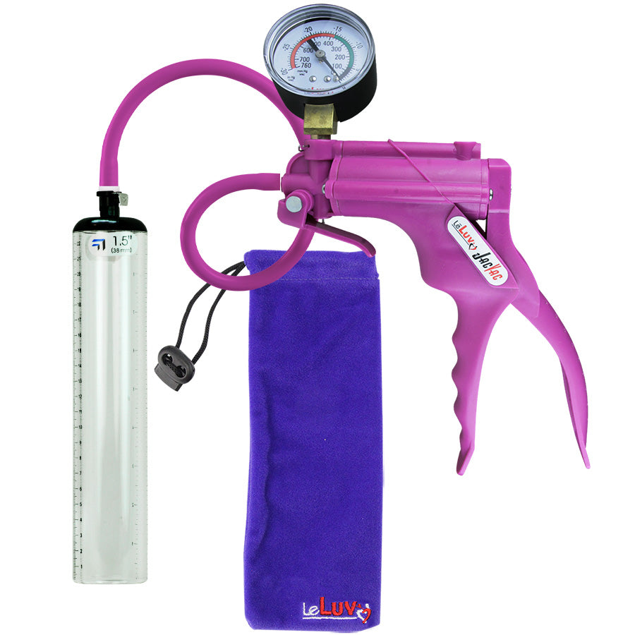 JacVac Penis Pump - Purple Swivel Handle + Gauge, Silicone Hose - 9" x 1.5" Thick-Walled Penis Cylinder
