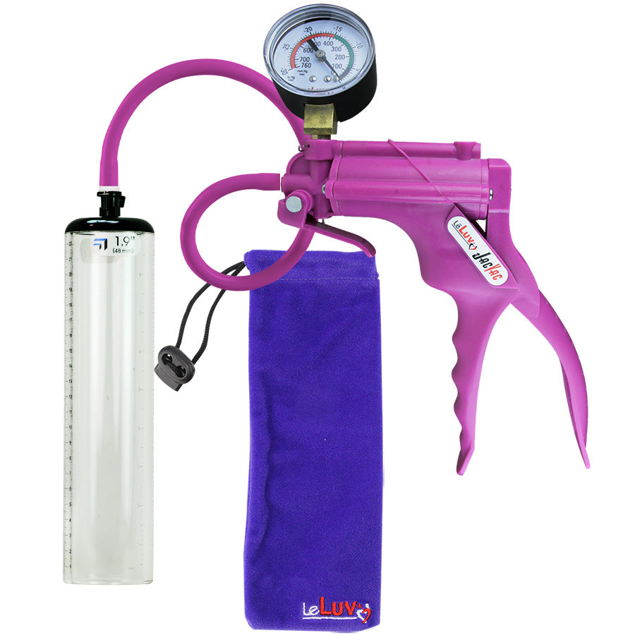 JacVac Penis Pump - Purple Swivel Handle + Gauge, Silicone Hose - 9" x 1.9" Thick-Walled Penis Cylinder