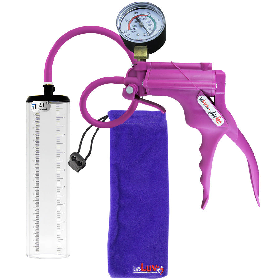 JacVac Penis Pump - Purple Swivel Handle + Gauge, Silicone Hose - 9" x 2.1" Thick-Walled Penis Cylinder
