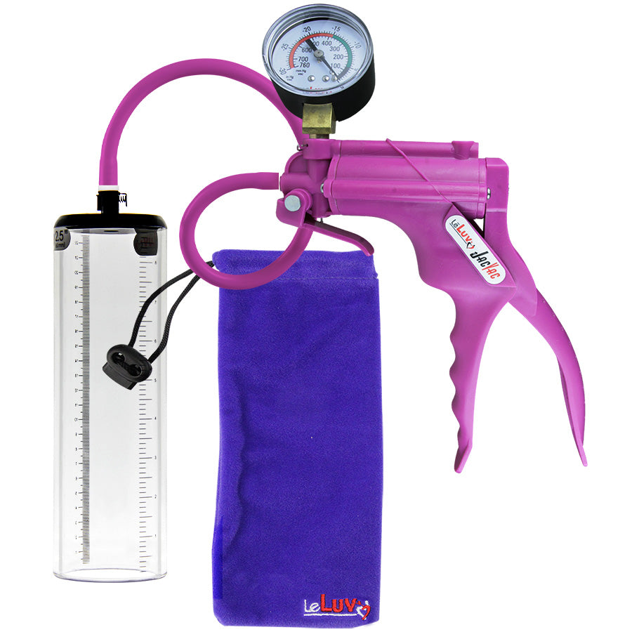 JacVac Penis Pump - Purple Swivel Handle + Gauge, Silicone Hose - 9" x 2.5" Thick-Walled Penis Cylinder
