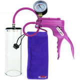 JacVac Penis Pump - Purple Swivel Handle + Gauge, Silicone Hose - 9" x 3.1" Thick-Walled Penis Cylinder