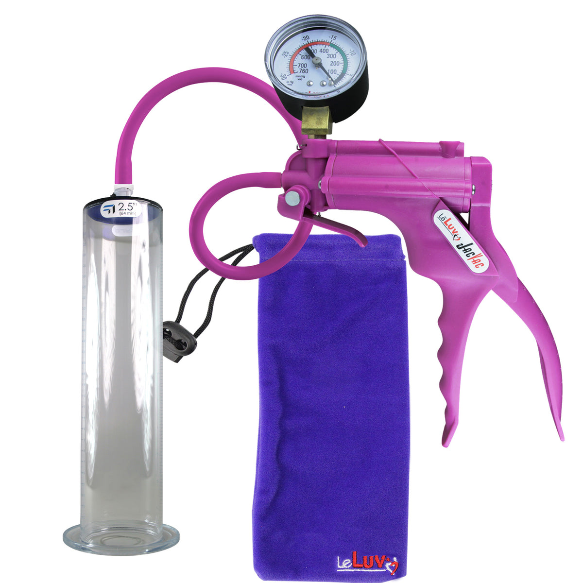 JacVac Penis Pump - Purple Swivel Handle + Gauge, Silicone Hose - 12" x 2.50" Wide Flange Cylinder