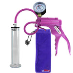 JacVac Penis Pump - Purple Swivel Handle + Gauge, Silicone Hose - 9" x 1.75" Wide Flange Cylinder