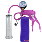 JacVac Penis Pump - Purple Swivel Handle + Gauge, Silicone Hose - 9" x 2.25" Wide Flange Cylinder