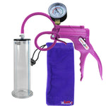 JacVac Penis Pump - Purple Swivel Handle + Gauge, Silicone Hose - 9" x 2.50" Wide Flange Cylinder