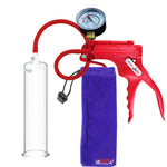 JacVac Penis Pump - Red Swivel Handle + Gauge, Silicone Hose - 9" x 2.25" Round Flange Cylinder 