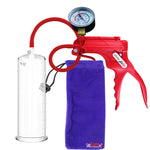 JacVac Penis Pump - Red Swivel Handle + Gauge, Silicone Hose - 9" x 3.00" Round Flange Cylinder 