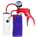 JacVac Penis Pump - Red Swivel Handle + Gauge, Silicone Hose - 9" x 2.7" Thick-Walled Penis Cylinder