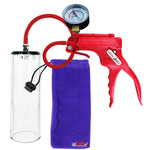 JacVac Penis Pump - Red Swivel Handle + Gauge, Silicone Hose - 9" x 2.9" Thick-Walled Penis Cylinder