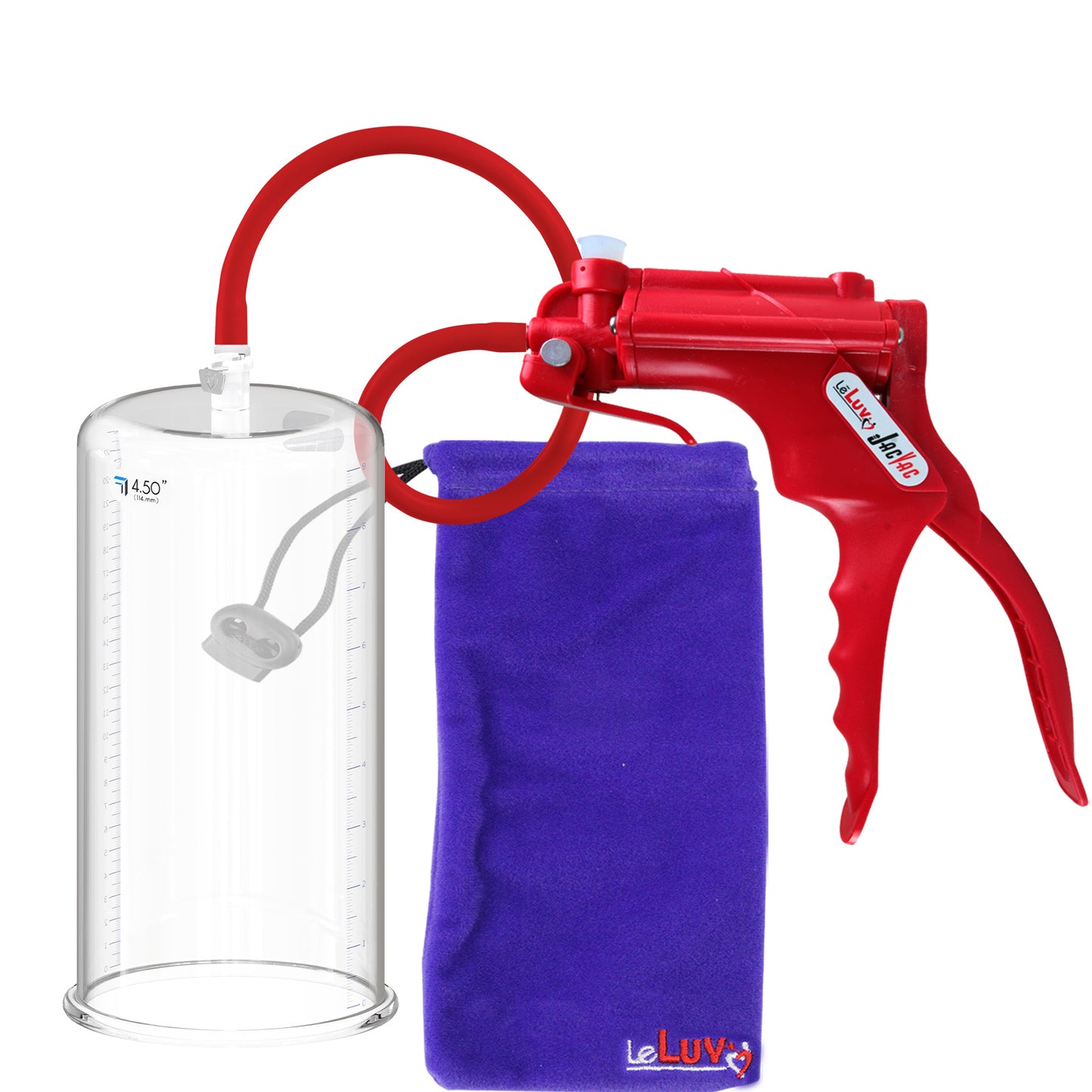JacVac Penis Pump - Red Swivel Handle, Silicone Hose - 9" x 4.50" Round Flange Cylinder 