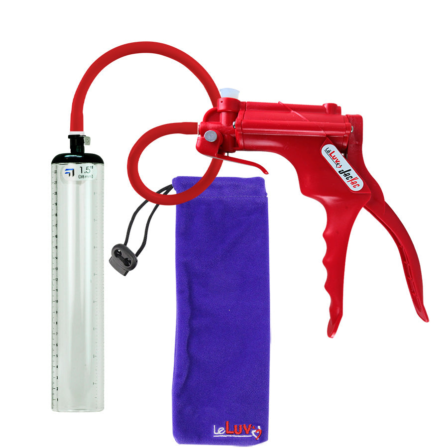 JacVac Penis Pump - Red Swivel Handle, Silicone Hose - 9" x 1.5" Thick-Walled Penis Cylinder