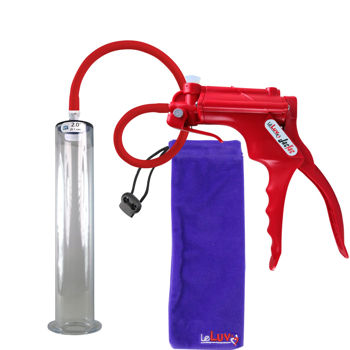 JacVac Penis Pump - Red Swivel Handle, Silicone Hose - 12" x 2.00" Wide Flange Cylinder