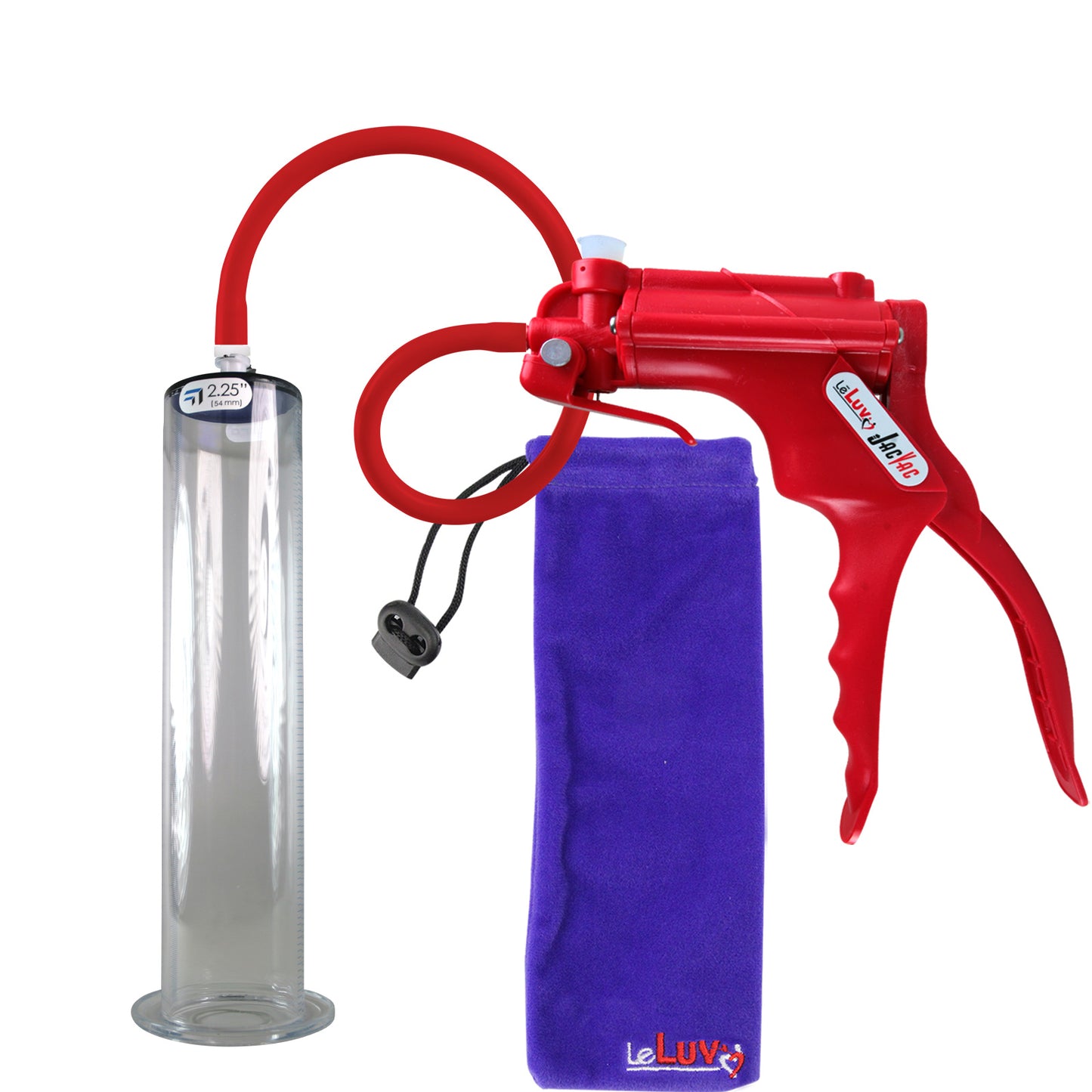 JacVac Penis Pump - Red Swivel Handle, Silicone Hose - 12" x 2.25" Wide Flange Cylinder