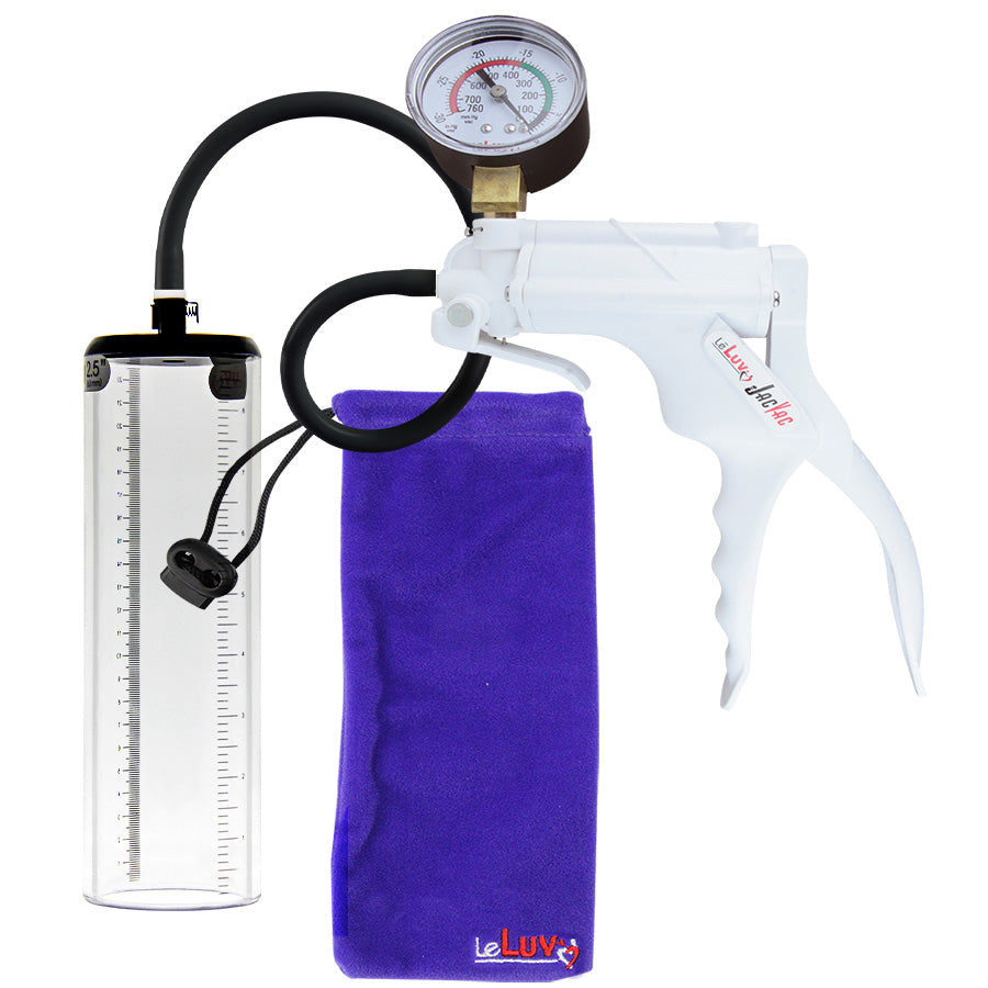 JacVac Penis Pump - White Swivel Handle + Gauge, Black Hose - 9" x 2.5" Thick-Walled Penis Cylinder