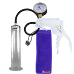 JacVac Penis Pump - White Swivel Handle + Gauge, Black Hose - 12" x 2.25" Wide Flange Cylinder