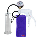 JacVac Penis Pump - White Swivel Handle + Gauge, Black Hose - 9" x 2.50" Wide Flange Cylinder