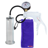 JacVac Penis Pump - White Swivel Handle + Gauge, Black Hose - 9" x 2.50" Wide Flange Cylinder