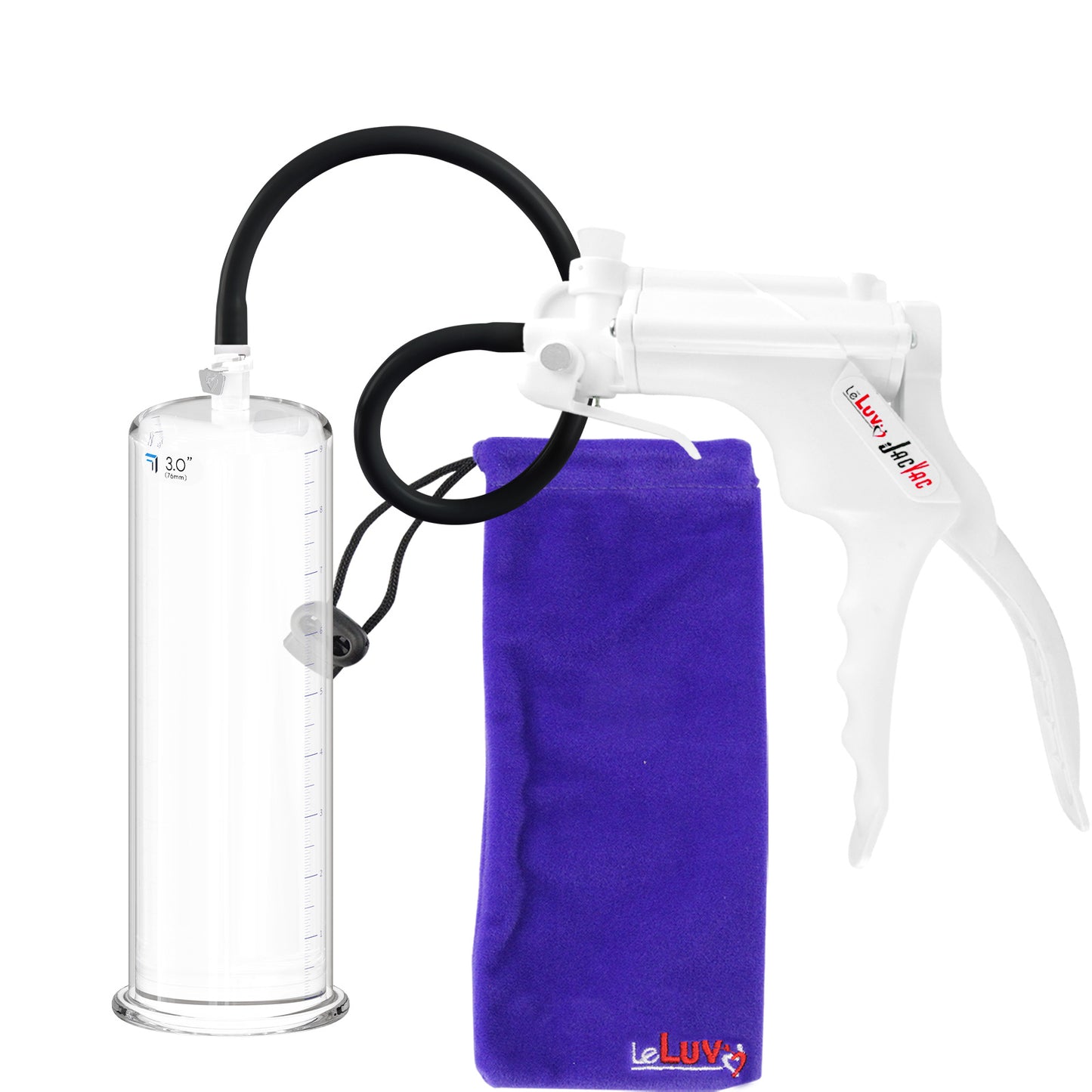 JacVac Penis Pump - White Swivel Handle, Black Hose - 9" x 3.00" Round Flange Cylinder 