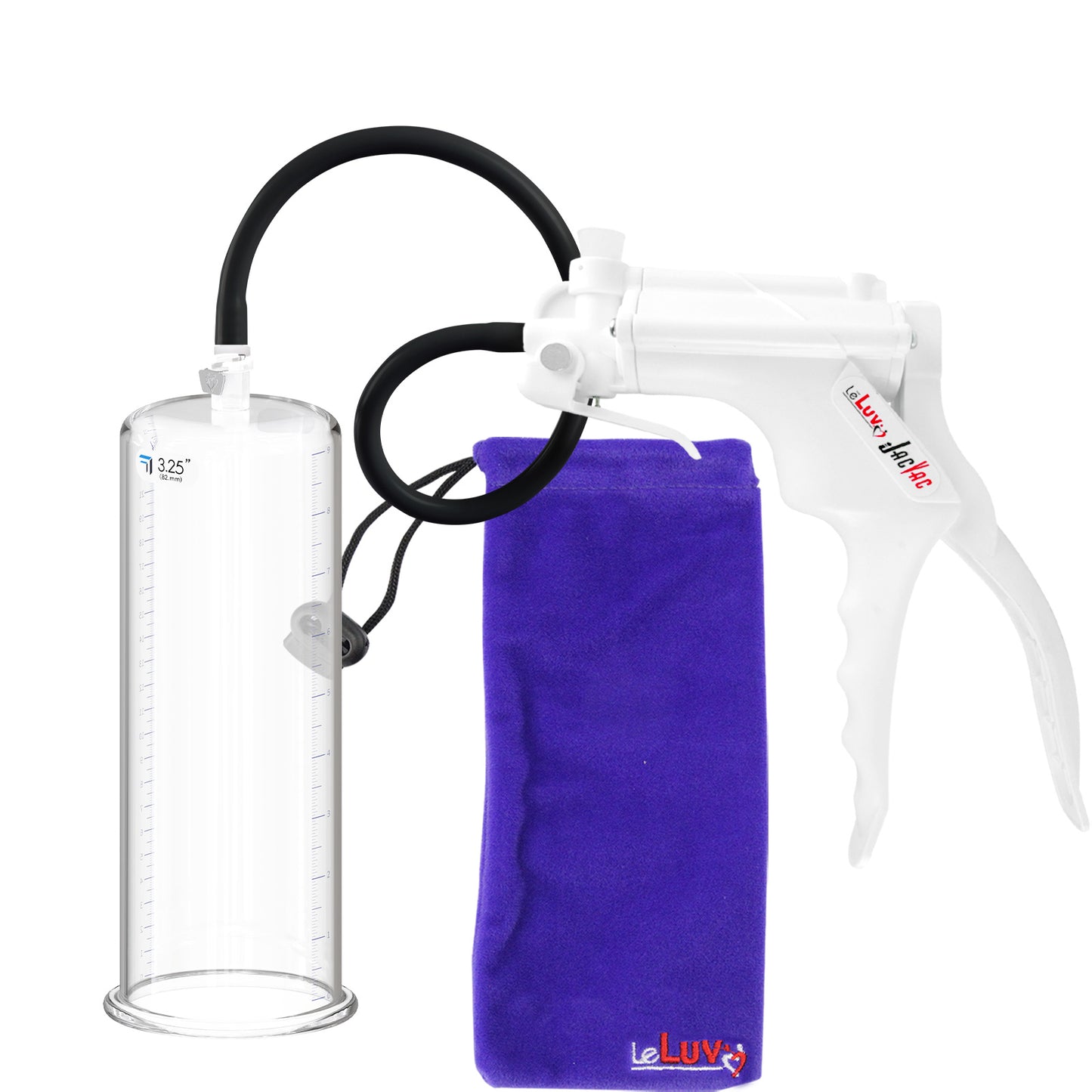 JacVac Penis Pump - White Swivel Handle, Black Hose - 9" x 3.25" Round Flange Cylinder 