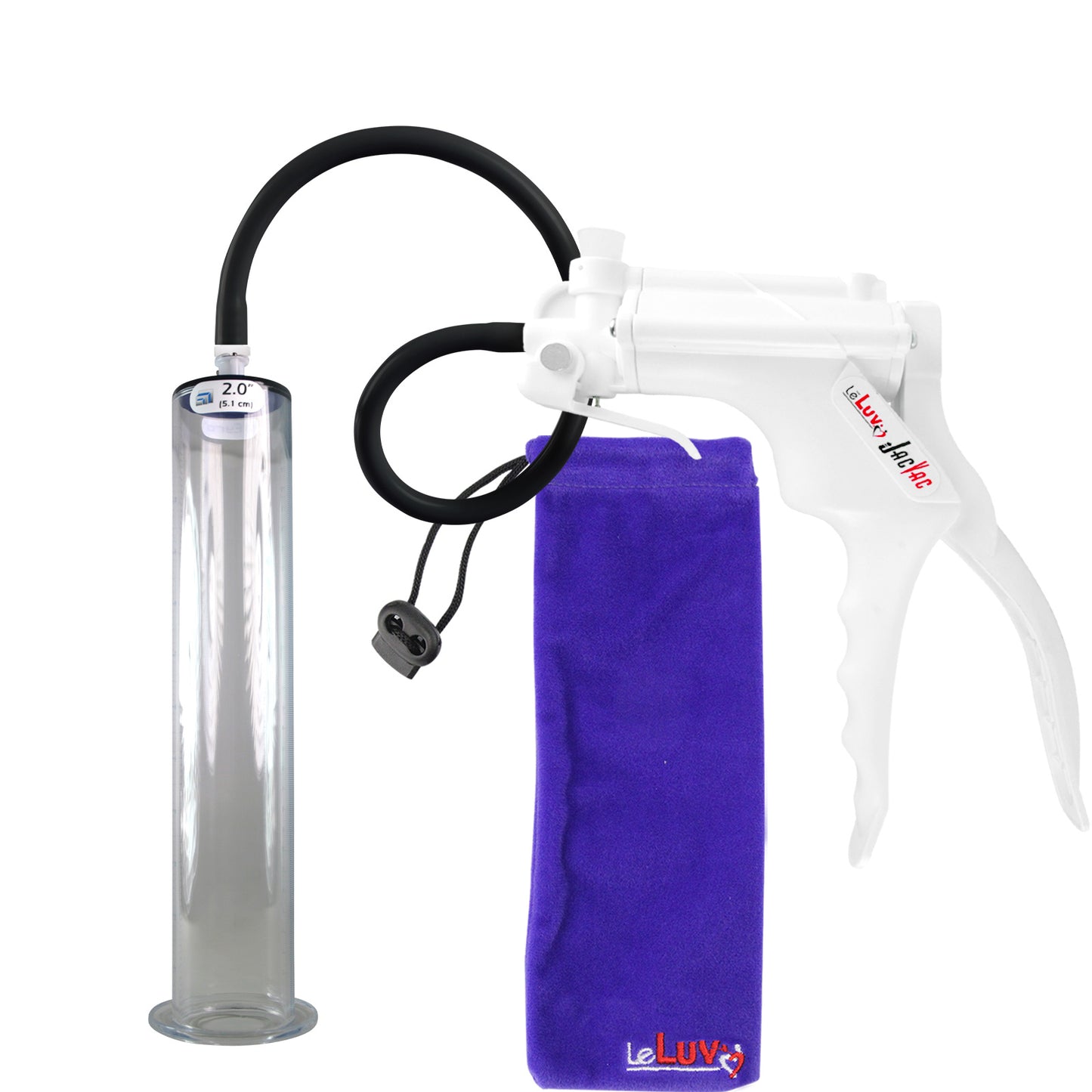 JacVac Penis Pump - White Swivel Handle, Black Hose - 12" x 2.00" Wide Flange Cylinder