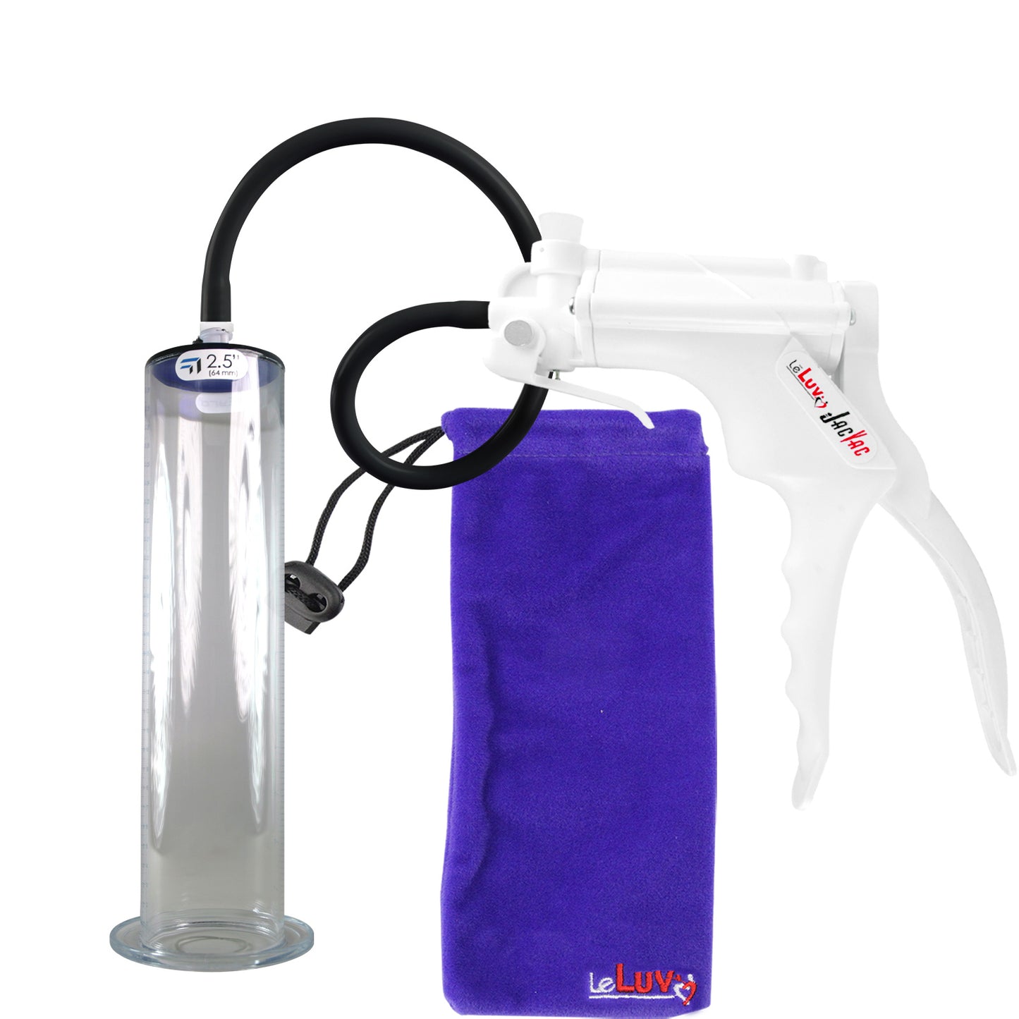 JacVac Penis Pump - White Swivel Handle, Black Hose - 12" x 2.50" Wide Flange Cylinder