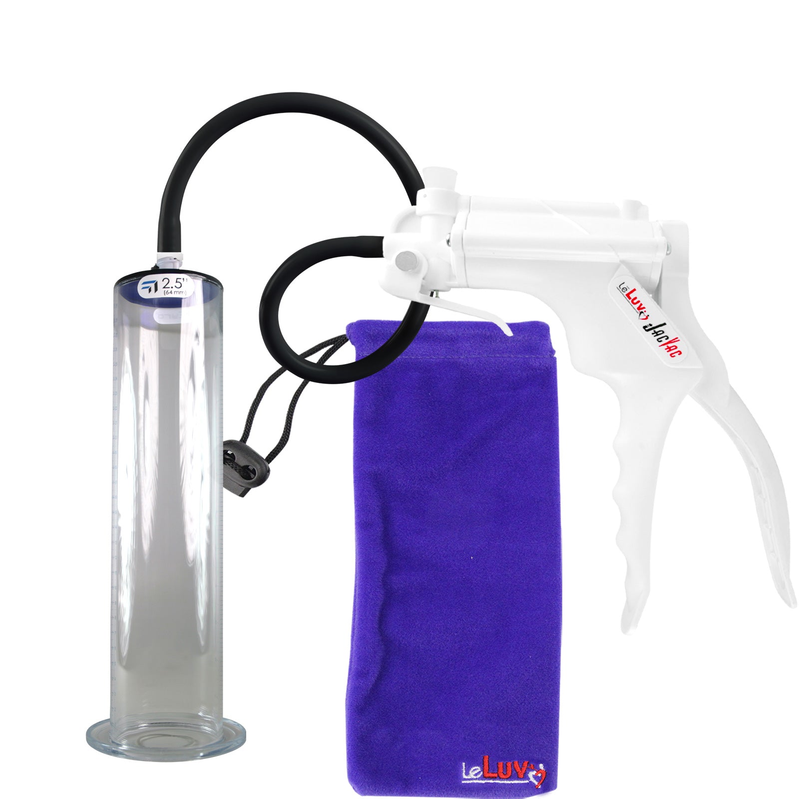 JacVac Penis Pump - White Swivel Handle, Black Hose - 12" x 2.50" Wide Flange Cylinder