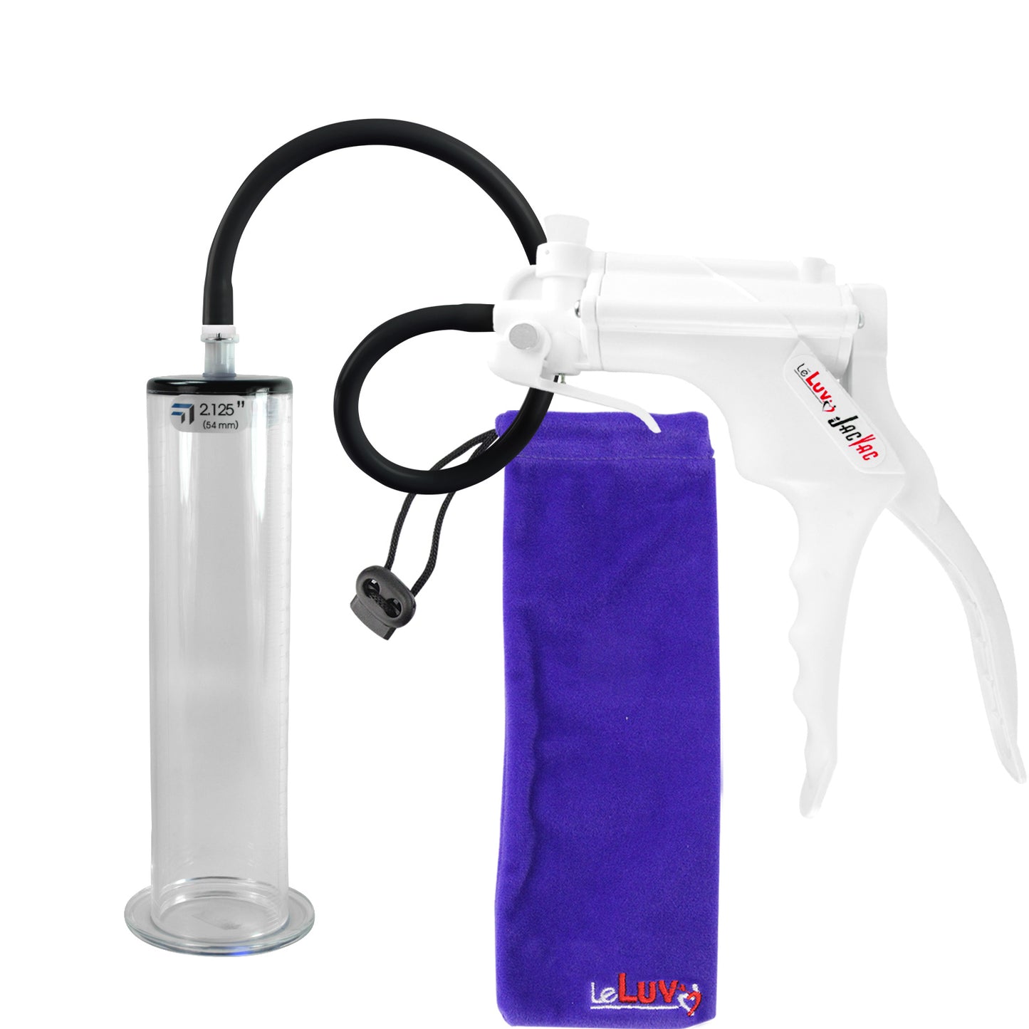 JacVac Penis Pump - White Swivel Handle, Black Hose - 9" x 2.125" Wide Flange Cylinder