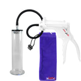 JacVac Penis Pump - White Swivel Handle, Black Hose - 9" x 2.125" Wide Flange Cylinder