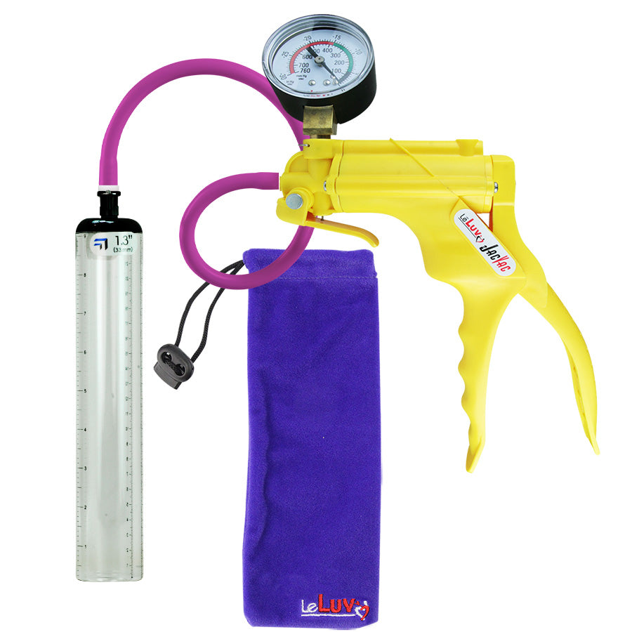 JacVac Penis Pump - Yellow Swivel Handle + Gauge, Silicone Hose - 9" x 1.3" Thick-Walled Penis Cylinder