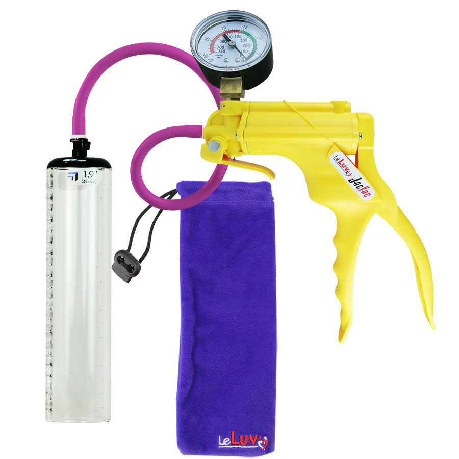 JacVac Penis Pump - Yellow Swivel Handle + Gauge, Silicone Hose - 9" x 1.9" Thick-Walled Penis Cylinder