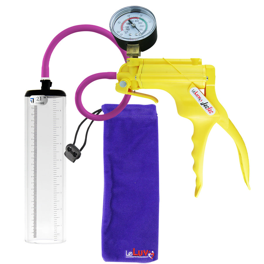 JacVac Penis Pump - Yellow Swivel Handle + Gauge, Silicone Hose - 9" x 2.1" Thick-Walled Penis Cylinder