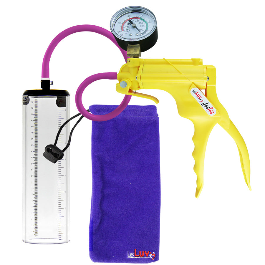 JacVac Penis Pump - Yellow Swivel Handle + Gauge, Silicone Hose - 9" x 2.5" Thick-Walled Penis Cylinder