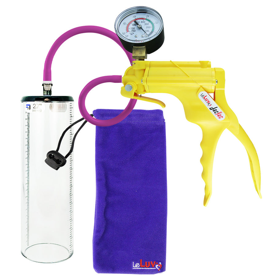 JacVac Penis Pump - Yellow Swivel Handle + Gauge, Silicone Hose - 9" x 2.7" Thick-Walled Penis Cylinder