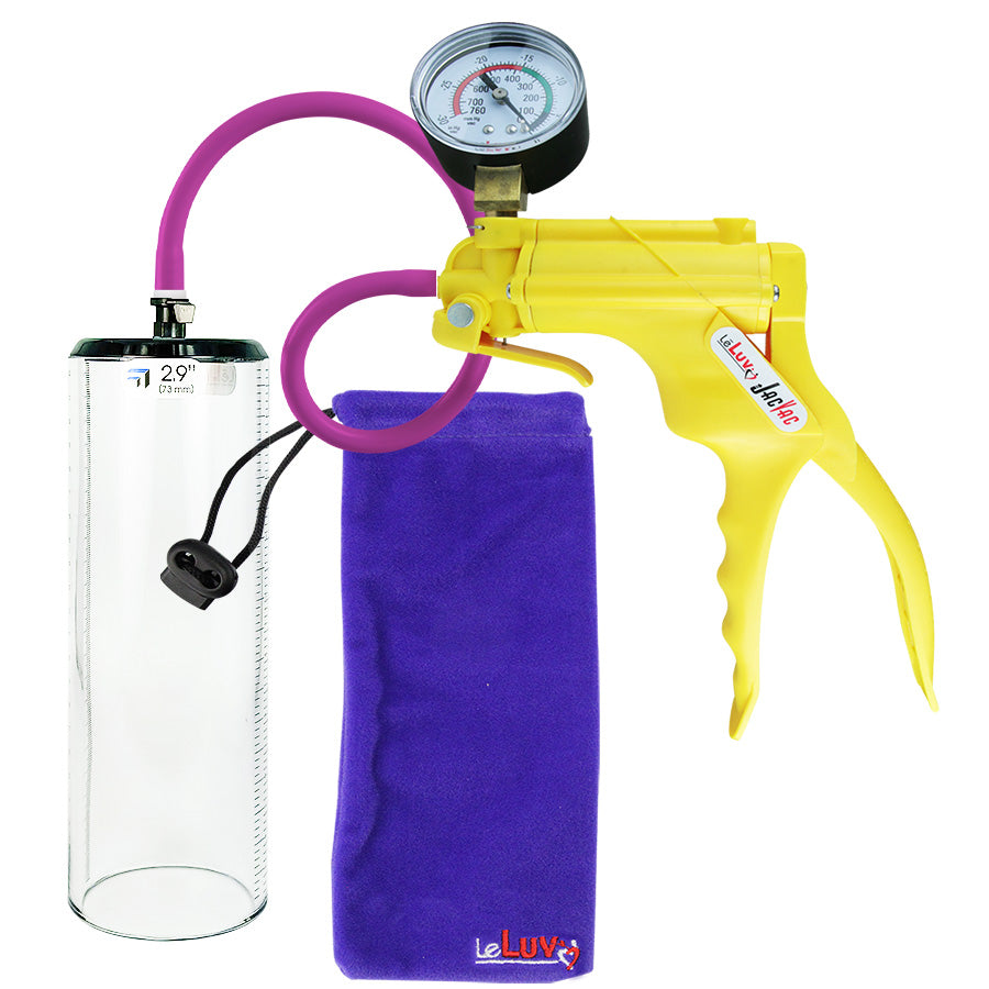 JacVac Penis Pump - Yellow Swivel Handle + Gauge, Silicone Hose - 9" x 2.9" Thick-Walled Penis Cylinder