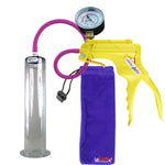 JacVac Penis Pump - Yellow Swivel Handle + Gauge, Silicone Hose - 12" x 2.25" Wide Flange Cylinder