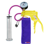 JacVac Penis Pump - Yellow Swivel Handle + Gauge, Silicone Hose - 9" x 1.75" Wide Flange Cylinder